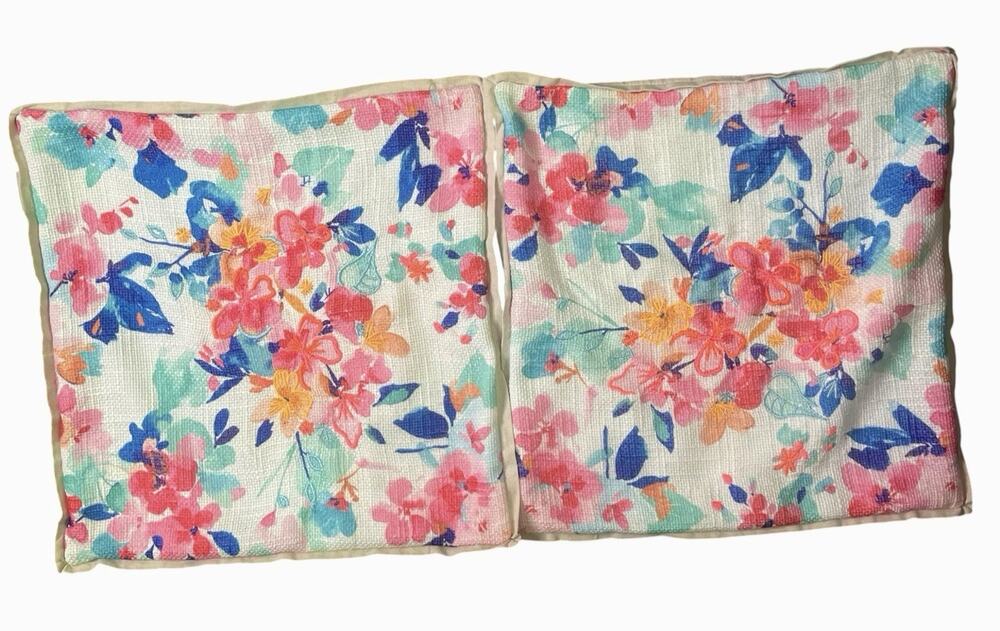 Tabitha Webb 2 Pillow Covers 20x20” Woven Fabric Watercolor Floral Embroidered